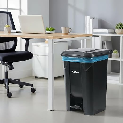 22 Gallon Step-On Trash Can/Container, Black Plastic Dustbin with Lid and Foot Pedal, Hands-Free Disposal