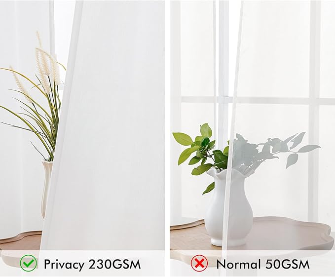 MIULEE Non-See-Through Privacy Linen Curtains 2 Panels, Light Filtering Window Curtains Farnhouse Textured Back Tab Semi Sheer Drapes for Bedroom Living Room, 52 x 72 Inches Long, Pure White