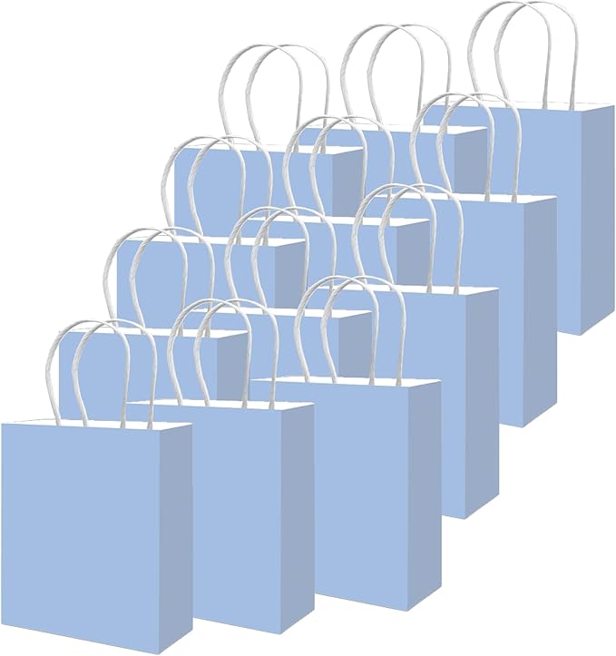 qiqee 100PCS Gift Bag with Handles Bulk Light Blue Paper Bags Assorted Sizes(33pcs Large 13",33pcs Medium 11",34pcs Small 8")
