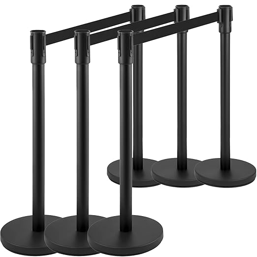 Crowd Control Stanchions, Stanchion Queue Post with Retractable Belts 6.5Ft, Easy Assembly, Crowd Control Barriers, Height 36 Inches, for Crowd Control Barriers, Pack of 6, Black