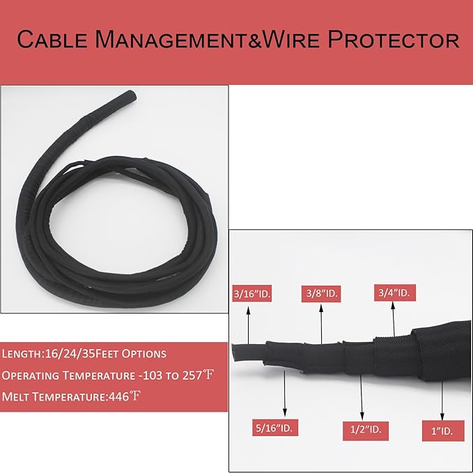 Braided Split Wire Loom Black Wire Cover Protective Harness Tubing Cable Management Self Wrap Cord Sleeve Mesh Woven 1/2"-35ft