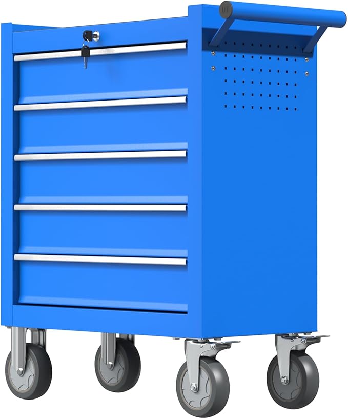 5-Drawers Garage Tool Chest, Large Capacity Tool Cabinet Heavy Duty Mechanic Rolling Tool Box Metal Locking Tool Cart with Drawers and Wheels for Storage