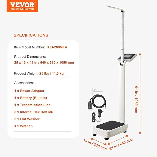 VEVOR Medical Digital Scale, Professional Physician Scale for Weight Height, Multi-Function Medical Physician Scale with Built-in Height Rod, 2 Unit (kg/lb), BMI for Home Hospital Gym, 660LBS Capacity
