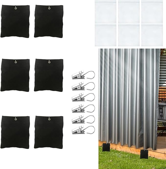 6 Pack Outdoor Curtain Weighted Blocks, 15 oz Outdoor Curtain Sandbag Weighted Bags, Curtain Bottom Weighted Bag Retainer Clips for Outdoor Curtains Gazebo Tent Tablecloths