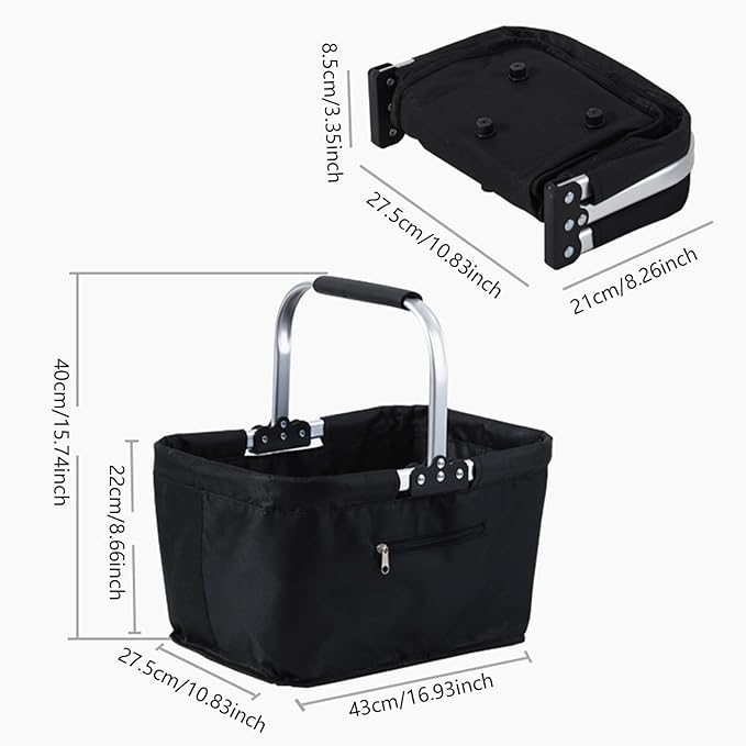 Grocery Shopping Basket, 26L Foldable Storage with Aluminum Frame, Folding Shopping Basket, for Supermarket Camping Picnic Travel Home Farmhouse Kitchen Stores