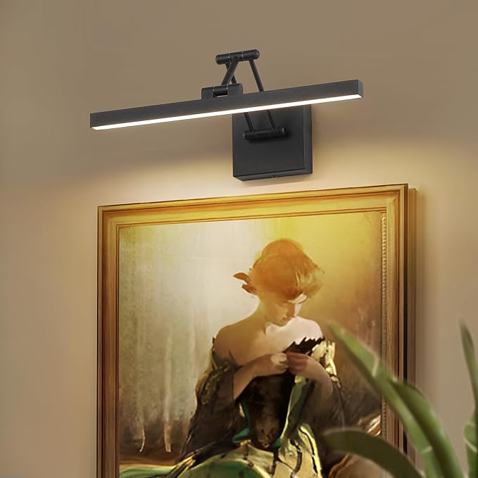 Hard-Wired Picture Light Dimmable LED Picture Lights for Paintings 15.7" Inch Black Metal Body Wall Pictures with Adjustable Swing Arm Art Display Lamps 7W 3000K Warm White Book Light