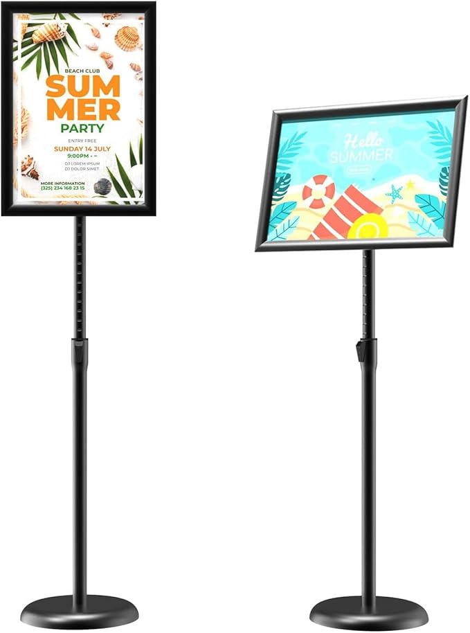 GUOHONG Sign Holder Aluminum Poster Stand ,Adjustable Stand Height, Poster Frame Revolvable To Either Horizontal or Vertical View Display, Round Base (11x17 inches)