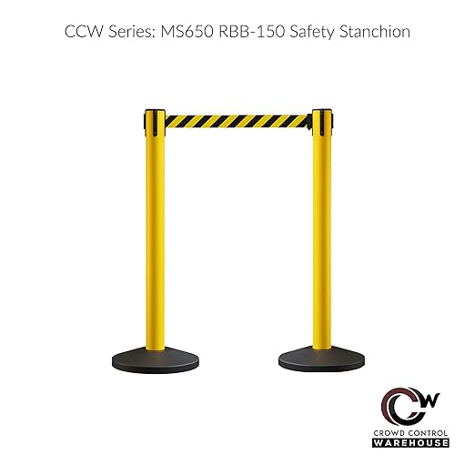 Crowd Control Warehouse CCW Series RBB-150 - Set of 2 Stanchion Retractable Belt Barriers - 16 Foot, Red"Authorized Access ONLY" White Letters Belt with Yellow Post - Easy Assembly