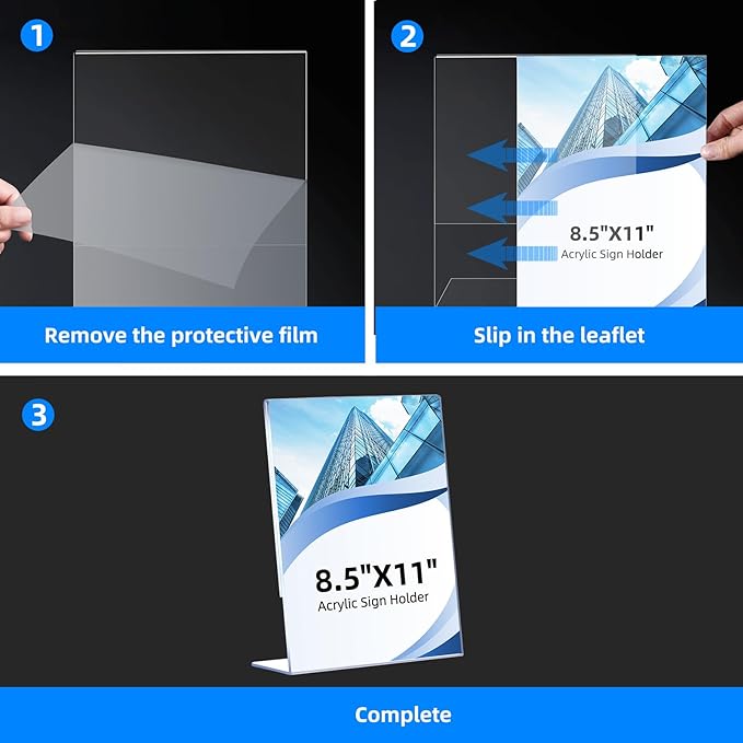 12 Pack Acrylic Sign Holder 8.5 x 11, Clear Plastic Display Stands for Tabletop, L-Shape Acrylic Stands for Flyers, Documents, Office, Restaurants, Vertical Sign Holder 8.5x11 for Desktop