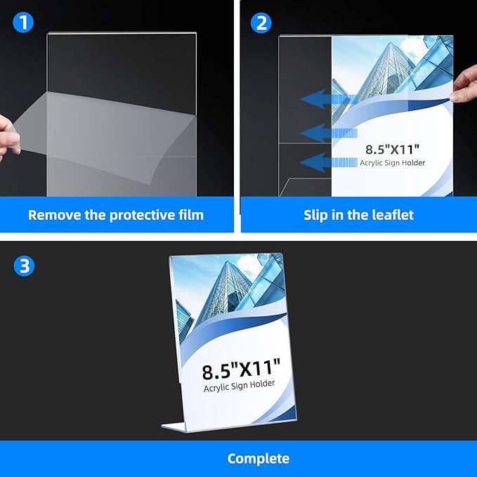 24 Pack Acrylic Sign Holder 8.5 x 11, Clear Plastic Display Stands for Tabletop, L-Shape Acrylic Stands for Flyers, Documents, Office, Restaurants, Vertical Sign Holder 8.5x11 for Desktop