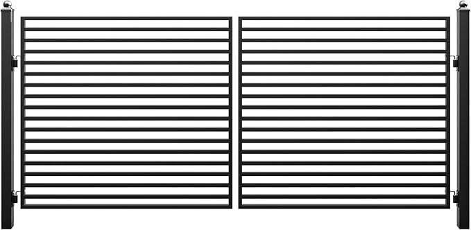 ZUMI Dual Swing Driveway Gate, 14x6 ft. Outdoor Steel Fence for Home Security, Heavy-Duty Weatherproof Iron Kit, Brooklyn Style