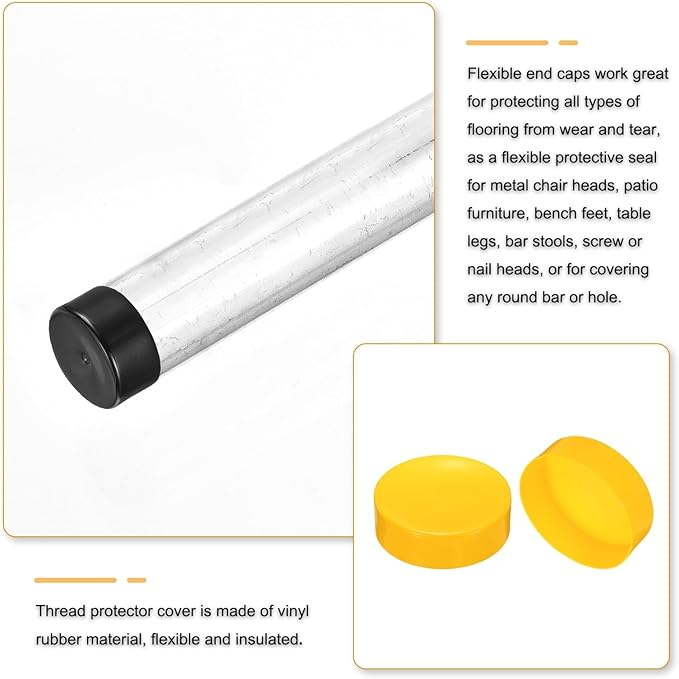 uxcell 4pcs Rubber End Caps 170mm(6.7 Inch) ID Vinyl Round End Cap Cover Screw Thread Protectors Yellow, 50mm Height