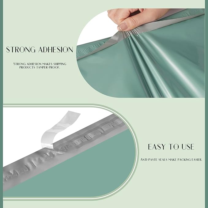 Metronic Poly Mailers 14.5X19 100 Pack, Strong Adhesive Shipping Bags for Clothing, Waterproof and Tear-Proof Envelopes, Packaging Bags Mailers Poly Bags for Shipping in Grayed Jade Green