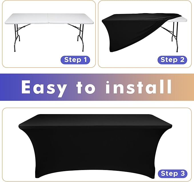 Nasitos 6 Pack Black Table Cloth 6 Foot-Spandex Fitted Tablecloth Rectangle Tables, Open Back Stretch Folding Trade Show Table Covers Fabric Washable & Wrinkle Resistant for Parties, Wedding, Event