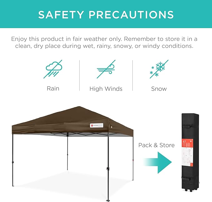 Best Choice Products 10x10ft 1-Person Setup Pop Up Canopy Tent Instant Portable Shelter w/ 1-Button Push, Case, 4 Weight Bags - Brown