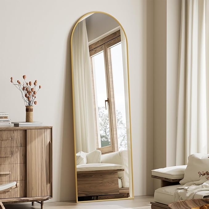 Koonmi 21"x56" Arched Full Length Mirror, Gold Large Floor Mirror with Aluminum Alloy Frame, Standing Hanging or Leaning Wall-Mounted Full Body Mirror for Living Room and Bedroom