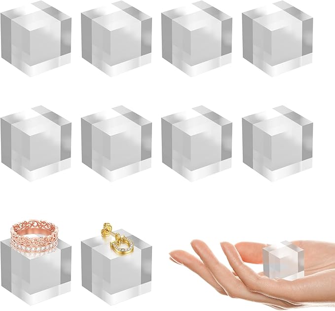 Acrylic Base 10 Pieces Acrylic Blocks for Display 1 X 1 X 1 Inch Square Riser Display Stands Trophy Base Pedestal Stands Clear Cube for Trophy Jewelry Props Food Party Crafts
