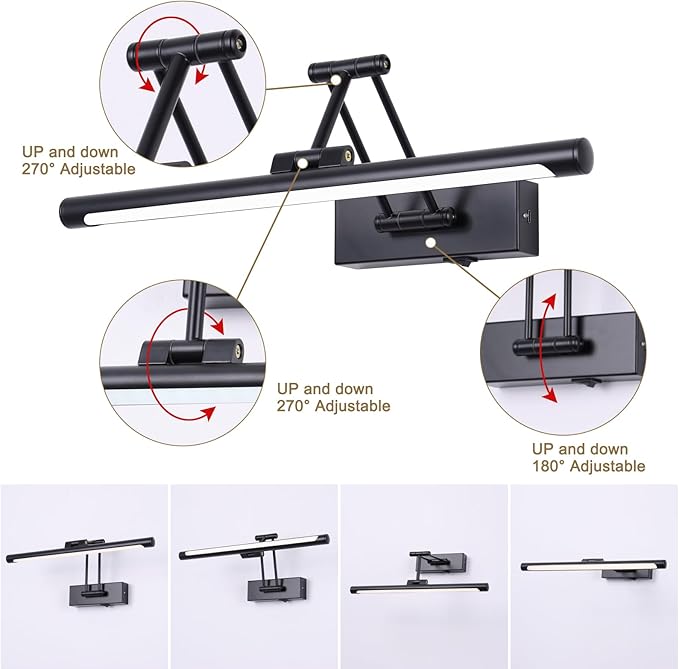 Battery Operated Picture Light with Remote 16” Black Art Light for Painting Dimmable & Timer Wireless Gallery Lights 3CCT Frame lighting Rechargeable Wall Lights for Artwork Potrait Dartboard
