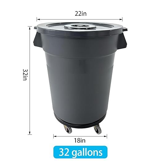 Outdoor Trash Can with Lid, 32 Gallon Trash Can with Lid and Wheels, Heavy Duty Construction, Perfect Backyard, Deck, or Garage