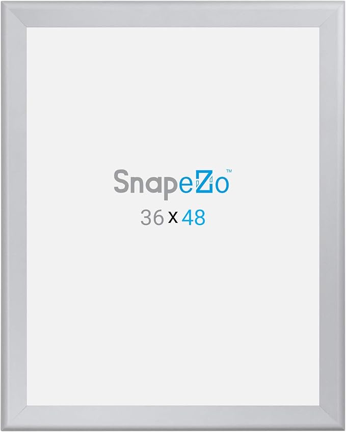SnapeZo Poster Frame 36x48 Inches, Silver 1.7 Inch Aluminum Profile, Front-Loading Snap Frame, Wall Mounting, Wide Series