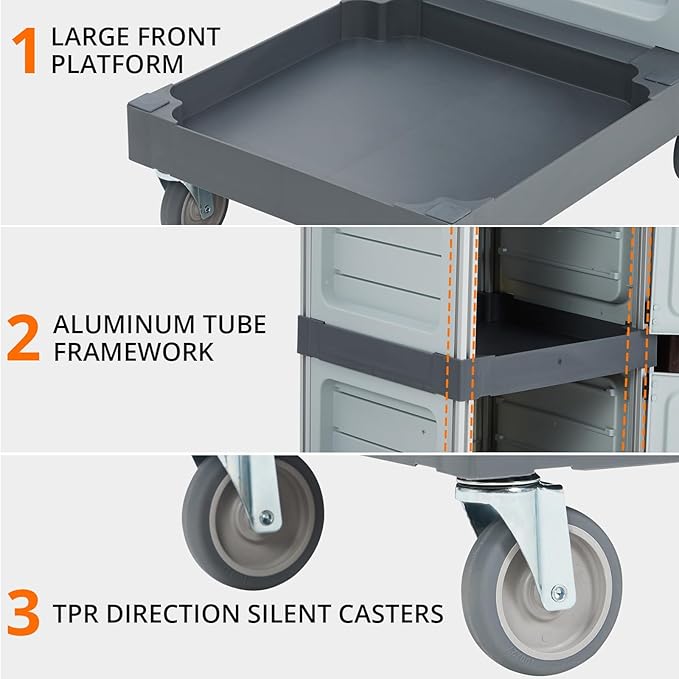 Commercial 3-Shelf Janitorial Cart with 2 Cabinets/Shelves, Commercial Traditional Wheeled Cleaning Cart with Cover and Oxford Bag, 300 Lb Capacity, Suitable for Schools, Hotels, Apartments