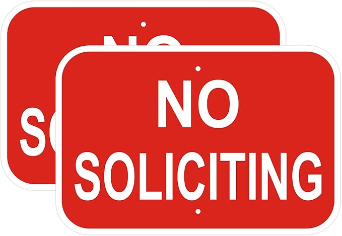2 Pack No Soliciting Sign, Heavy Duty Aluminum, 12 x 8 inches, Red and White, for Home and Business