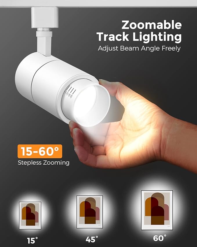 VANoopee 3-Color Zoomable 20W LED Track Lighting Heads H Type Track Light Heads Dimmable Bright Ceiling Spotlight Fixtures for Kitchen, 3000K 4000K 5000K Adjustable, CRI90+ 15°-60° 2000lm White 6 Pack