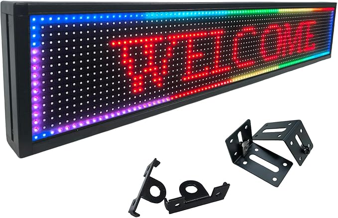 P10 Programmable LED Sign Outdoor, RGB Full Color Scrolling LED Sign with 4000CD/㎡ High Brightness, WIFI Control Open Welcome Led Digital Display for Business Advertising, Store, 40”x 8”
