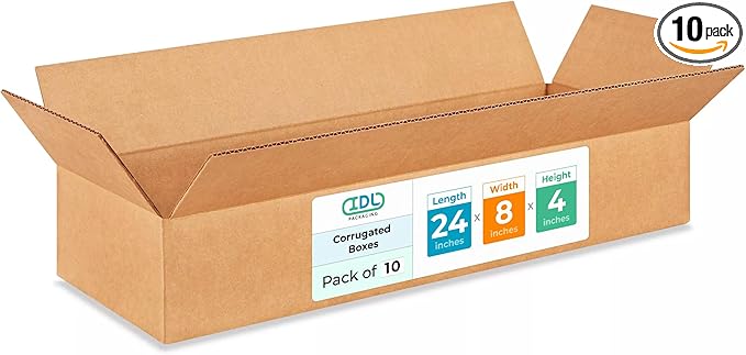 Large Shipping & Moving Boxes 24x8x4 inches (10-Pack) - Extra Strength 200 lb vs Regular - Corrugated Durable Cardboard Boxes for FEDEX - Large Shipping Box - Heavy Duty Box by IDL Packaging