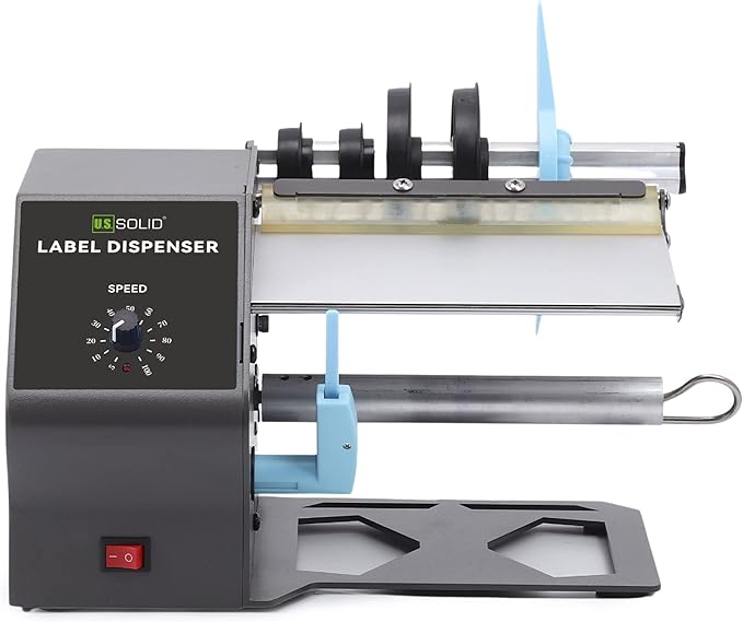 U.S. Solid Automatic Label Dispenser for Rolls and Fanfold Labels - Translucent and Opaque - Adjustable Speed - Core Sizes 1", 1.5", 3" - Width 0.2-7 in - Length 0.2 in-∞