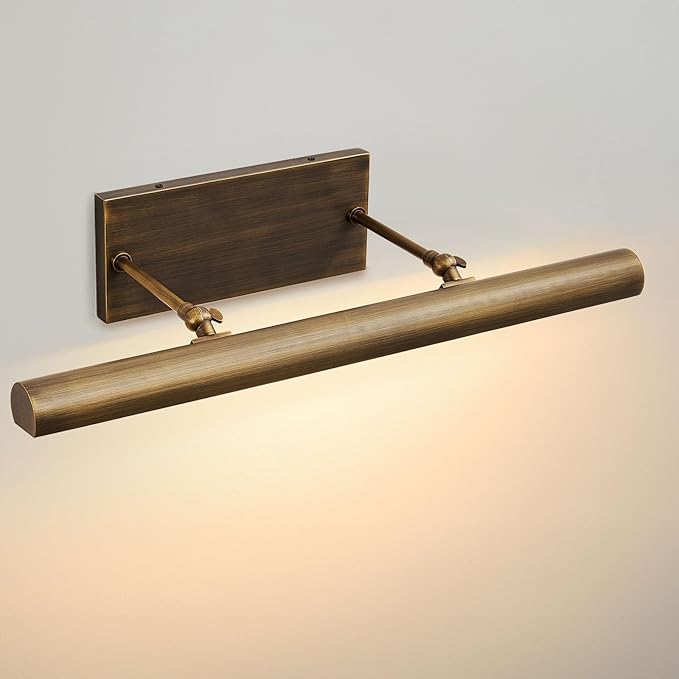 Hardwired Aged Brass Picture Light: 24" Rotatable Vintage Antique Bronze Gallery Artwork Lighting Over Pictures Frame - Traditional Copper Museum Art Accent Spotlight for Library Wall Photo Painting