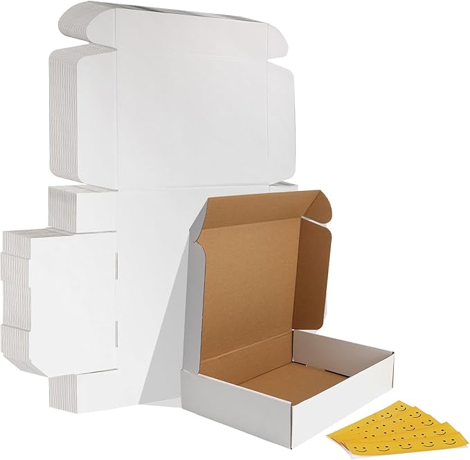 HORLIMER 13x10x3 inches Shipping Boxes Set of 25, White Corrugated Cardboard Box Literature Mailer