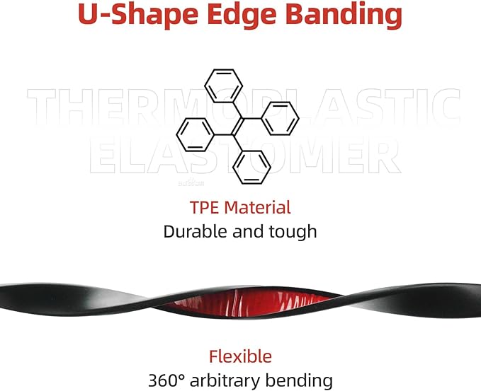 U-Shape Edge Banding, 0.7 inch x 20ft Edge TPE Self Adhesive Veneer Edging Trim Flexible Edge Protector, Strip for Countertop Cabinets Table Restoration Shelves, Black