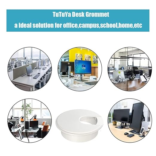 TuTuYa 8PCS Desk Grommet, Desk Grommet 1-1/2 Inch (38mm) Desk Cable Grommet Desk Cable Hole Covers with Hole Saw, Ideal Solution for Office and Home Table Cable (White,1-1/2 Inch)