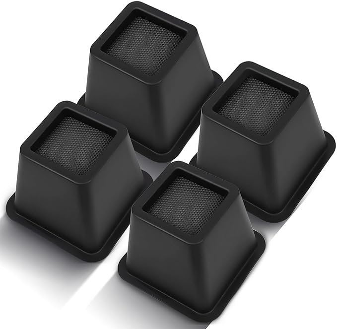 Bed Riser/Furniture Lift Bed/Bed risers/Furniture Lifter/Table risers/Frame Risers Create Under Bed Storage Heavy Duty for Furniture Height Adjustment (Black 4 Pack, 4 Inch)