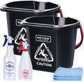 Matthew Cleaning 4.2 Gallon Mop Bucket, Heavy Duty Plastic Cleaning Bucket with Built-in Pour Spout, Mop Holder and Comfort Grip Handle, House and Commercial Cleaning Supplies, 2 Pack Black