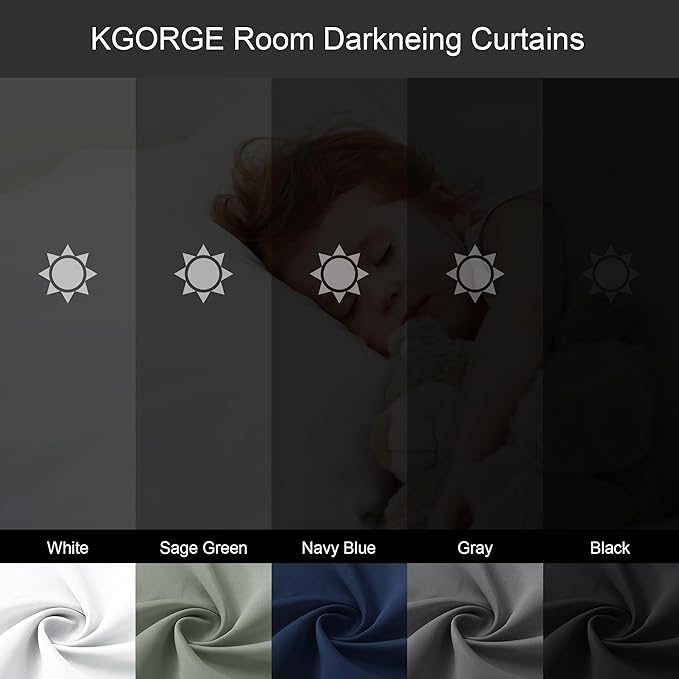 KGORGE 45 inch Curtains for Small Window, Privacy Thermal Insulating Light Filtering Curtains for Bedroom Kitchen Office, Back Tab Rod Pocket, W34 x L45 inches, Greyish White, 2 Panels