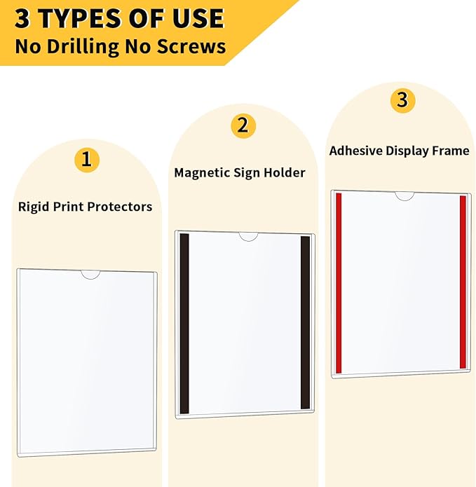 Magnetic Sign Holder - 8.5x11 Wall Sign Holder - Rigid Plastic Sign Holder with Magnet Strips and Adhesive Strips - Magnetic Display Frame Door Sign Holder for Poster Document