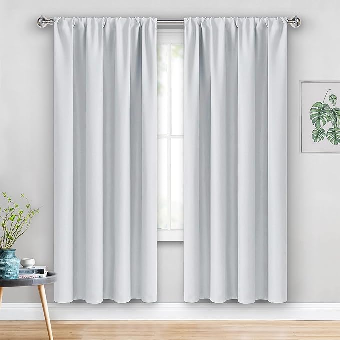JIUZHEN Curtains for Bedroom - Room Darkening Thermal Curtains, Blackout Drapes Set of 2 Panels with Tiebacks, Light Blocking Curtains for Living Room, 42 x 72 Inches, Greyish White