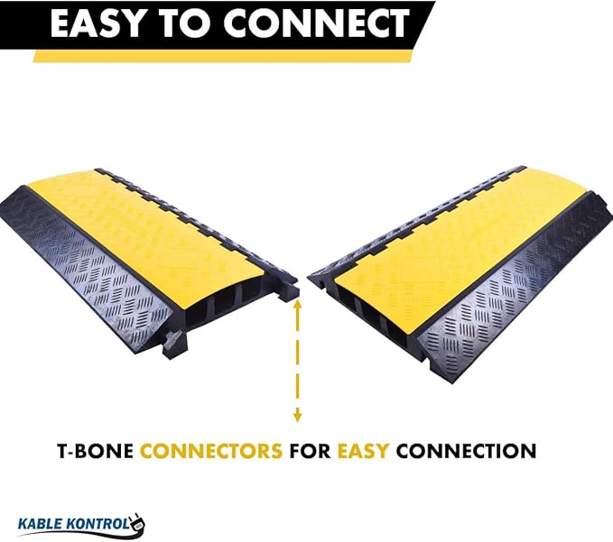 Kable Kontrol Atlas Heavy Duty Cable Protector Ramp - 3 Channel - 1 Pc - 36” Long Black & Yellow – 44000 Lbs Capacity - Rubber Speed Bump Wire Protector Cord Cover – CP9986