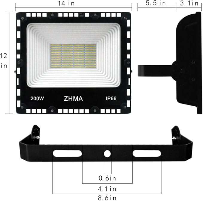200W LED Flood Light Outdoor, 20000lm Super Bright Work Lights, IP66 Waterproof Security Light with Plug & Switch, 6500K White Spotlight for Garden, Yard, Garage, Basketball Court Lighting