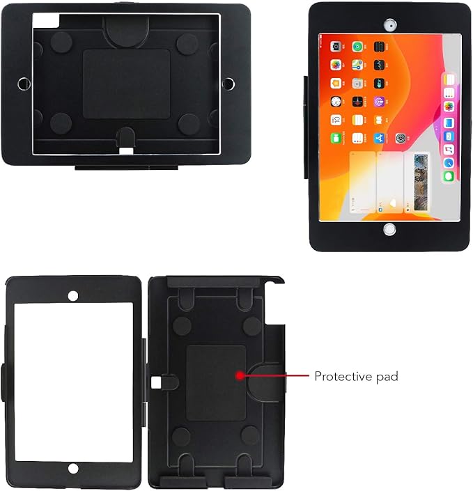 Tablet On Wall Mount Bracket for iPad 10.2-Inch (9th,8th,7th Gen.),with Anti Theft Security Lock and Key, Rotate Design Arbitrary Adjustment,Multi Angle,Metal,(Black)