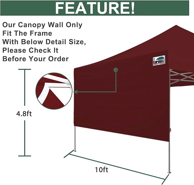Eurmax USA 10ft Instant Canopy SunWall Canopy Tent Sidewall for Pop Up Canopy Tent,1 Pack Removable Sidewall Only(Burgundy)