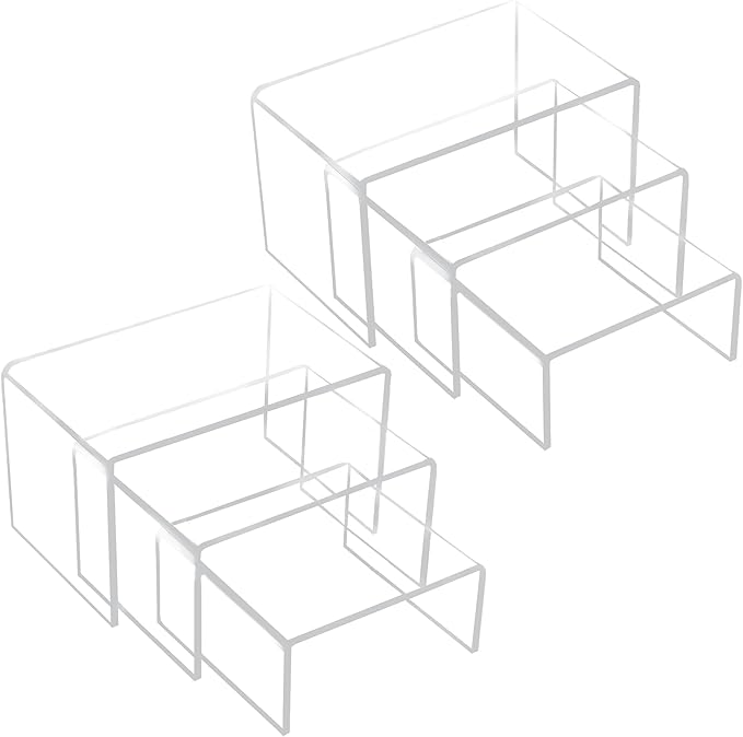 ANDGOO Display Risers, 6 Pcs(3”L~4”L~5”L) Acrylic Risers Clear Rectangular Stands Collectibles Display Shelf for Decor, Funko Pop and Cake Display Shelves, Display Stand for Organize and Decoration