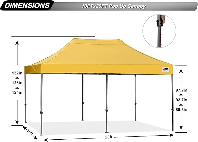 ABCCANOPY Patio Pop Up Canopy Tent 10x20 Commercial-Series(Gold)