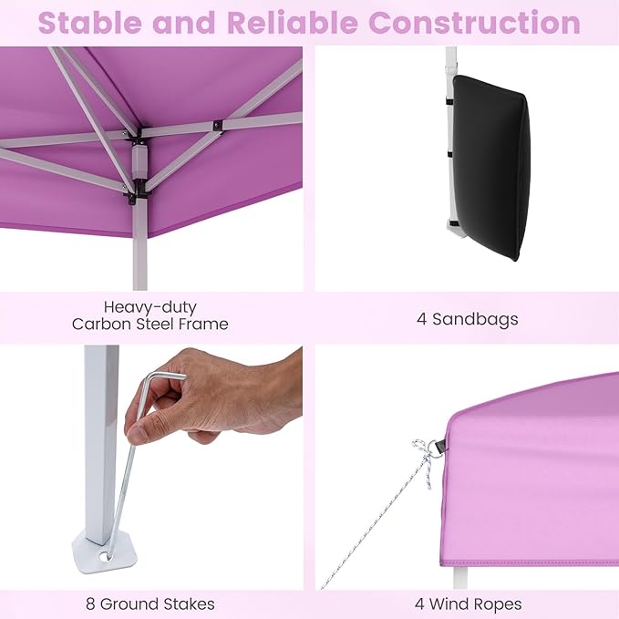Tangkula 10x10 FT Pop Up Canopy, Outdoor Canopy Tent with 2 Removable Sidewalls & 2 Zippered Doors, Heavy-Duty Carbon Steel Frame, Wheeled Bag, 4 Sandbags, 8 Stakes, 4 Wind Ropes for Party Event