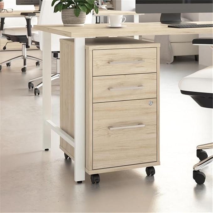 Bush Business Furniture Hustle 3 Drawer Rolling File Cabinet in Natural Elm, Mobile Document Storage for Home and Professional Office