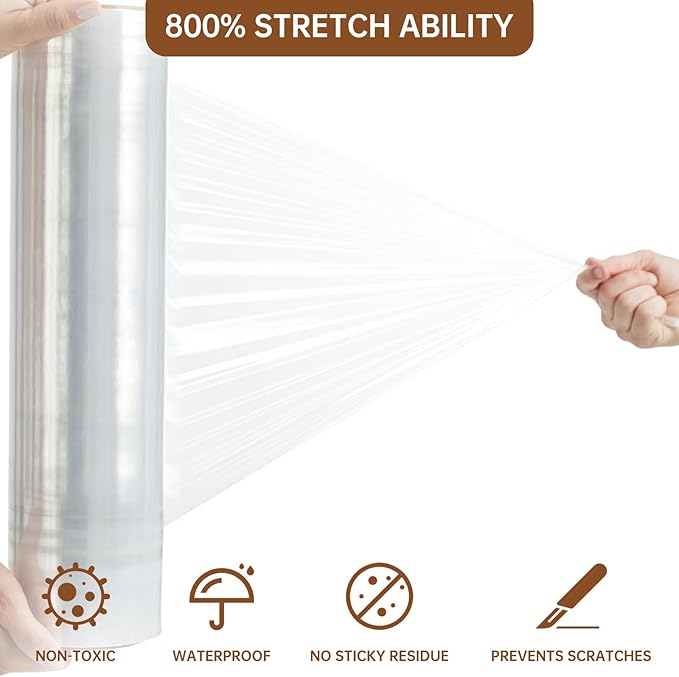 Stretch Wrap Roll, 18" x 1500ft 80 Gauge Heavy Duty Shrink Wrap Alternative, Clear Industrial Strength Stretch Film, Plastic Wrap for Moving, Packing, Pallet, Furniture(4 Rolls)