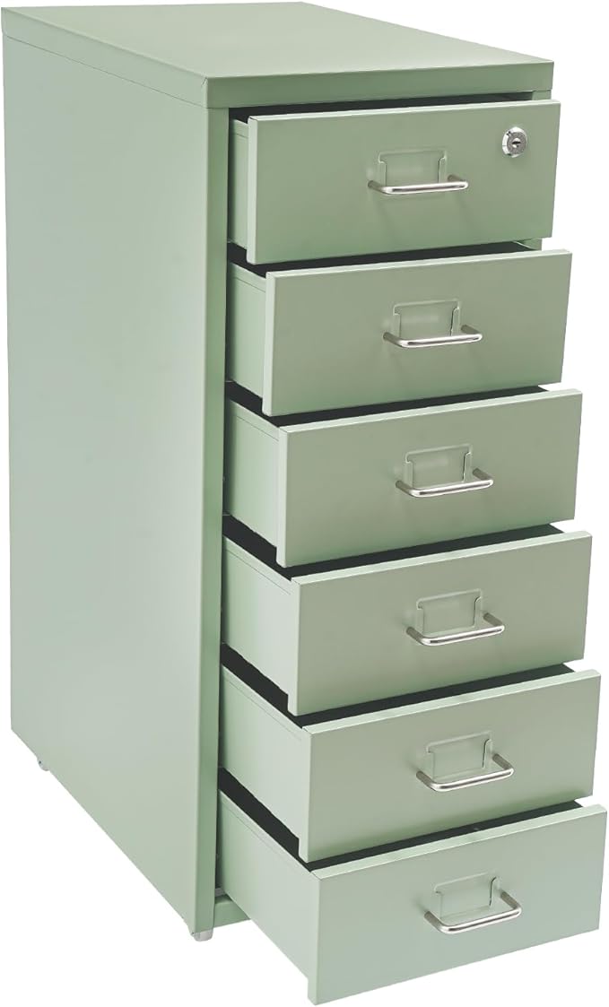 Vertical File Cabinet with 6 Drawer, Metal File Cabinet with Lock Filing Storage with Mobile Casters for A4 Legal/Letter Size Narrow