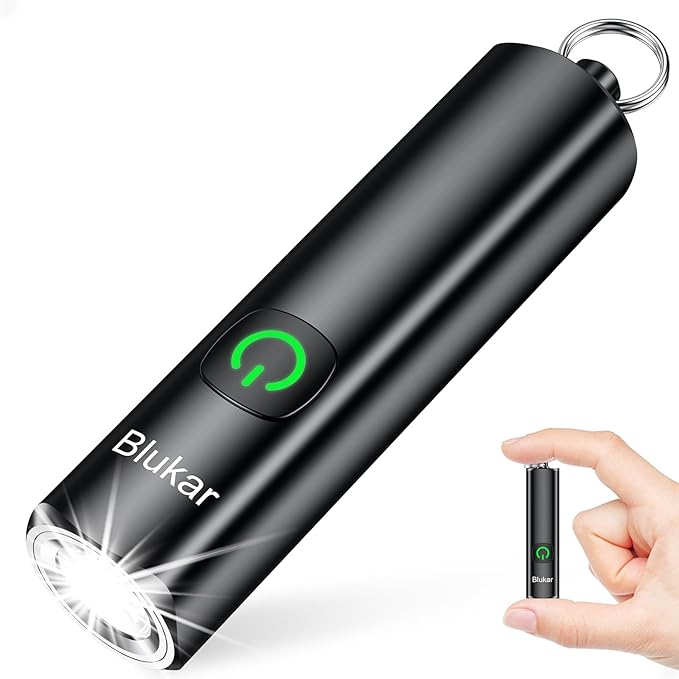 Blukar Rechargeable EDC Flashlight, 360L Mini Keychain Flash Light with 3 Lighting Modes, Memory Function, Waterproof, Compact and Portable Pocket Light for Everyday Carry, Emergency,Camping,Outdoor
